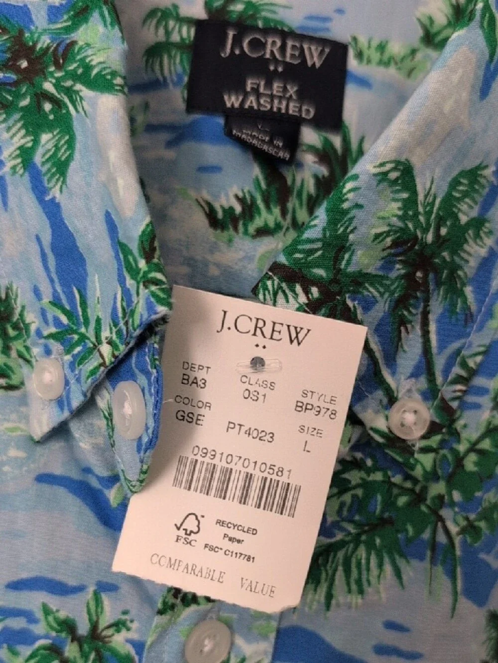 J. Crew Blue and Green Tropical Short-Sleeve Button-Down Shirt